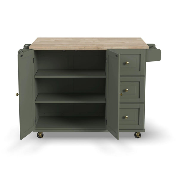 Rolling Kitchen Island Cart with Drop-Leaf Breakfast Bar
