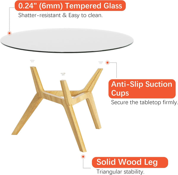 Round Glass Coffee Table with Wood Frame
