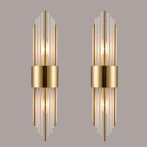 2-Light Modern Gold Wall Sconce with Clear Glass Crystal