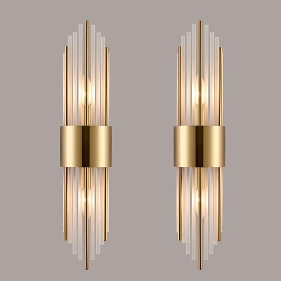 2-Light Modern Gold Wall Sconce with Clear Glass Crystal