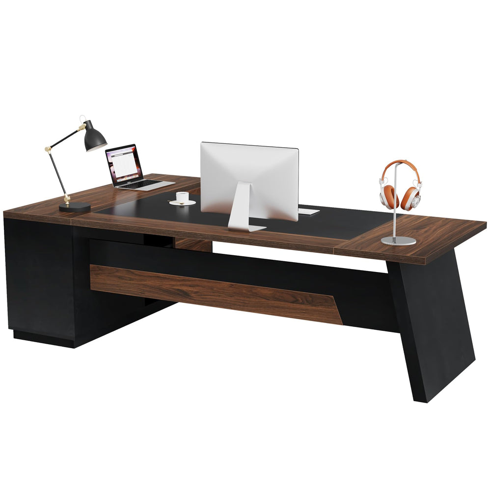 L-Shaped Executive Desk with Drawers and File Cabinet