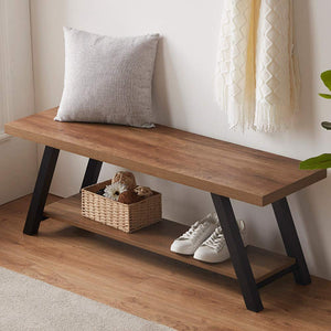 Entryway Storage Bench – Wood & Metal Shoe Bench