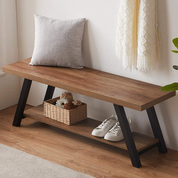 Entryway Storage Bench – Wood & Metal Shoe Bench