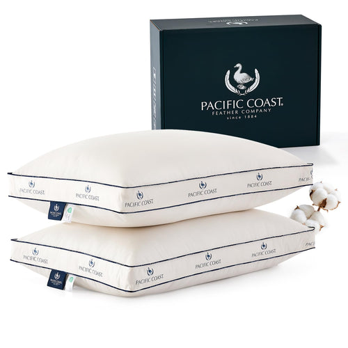 Goose Feather Down Bed Pillow with Organic Cotton Cover