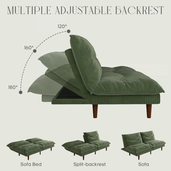 69" Corduroy Futon Sofa Bed with Adjustable Backrest