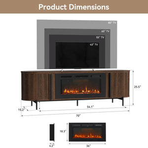 70" Fluted TV Stand with Electric Fireplace