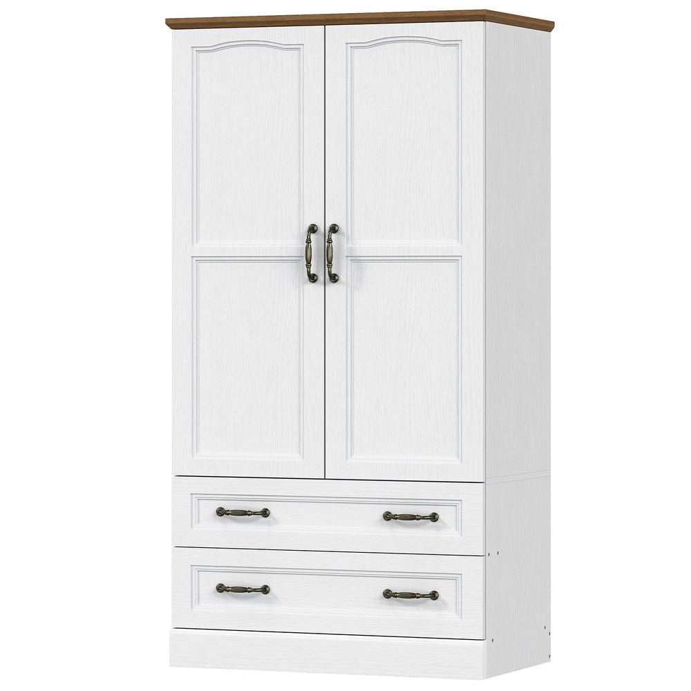 Farmhouse Armoire Wardrobe Closet with 2 Doors & 2 Drawers