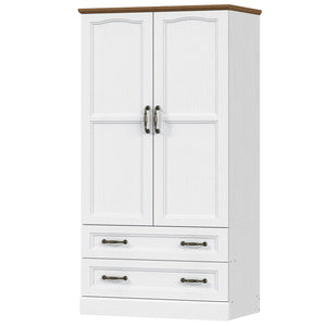 Farmhouse Armoire Wardrobe Closet with 2 Doors & 2 Drawers