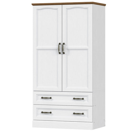 Farmhouse Armoire Wardrobe Closet with 2 Doors & 2 Drawers