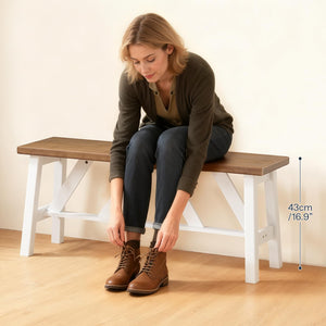 Bamboo Dining Bench — Farmhouse Style, Walnut + White