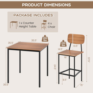 5-Piece Counter Height Dining Table Set with 4 Bar Stools