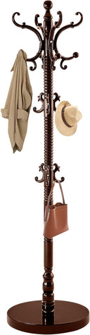 Freestanding Wooden Coat Rack with 14 Hooks