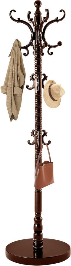 Freestanding Wooden Coat Rack with 14 Hooks