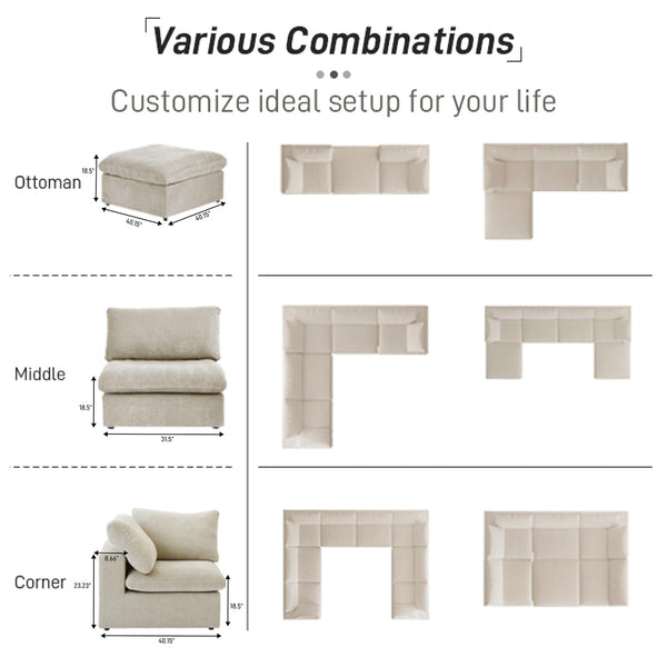 8-Piece Modular Sectional Sofa with Removable Covers