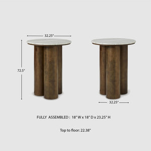 Round Marble Top Accent End Table with Wood Legs