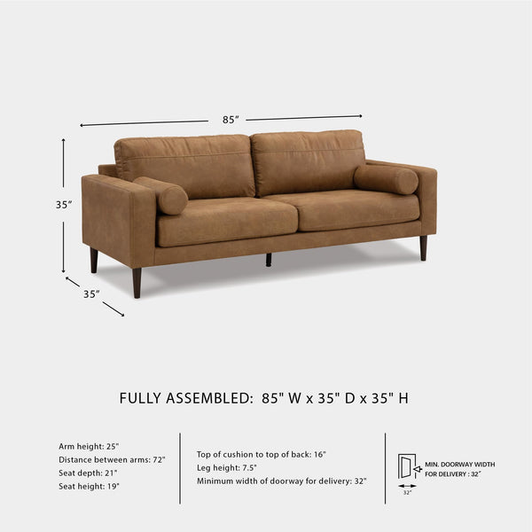 Faux Leather Sofa with Bolster Pillows & Wood Accent Legs, Dark Brown