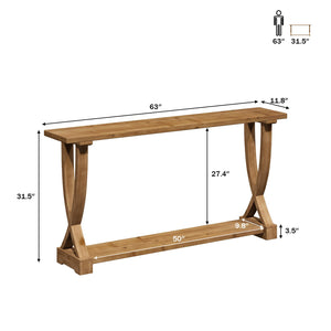 Solid Wood Farmhouse Console Table 63 Inch