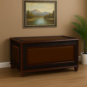 CARTESIAN Traditional Cedar Storage Chest, Dark Tobacco Finish, Cedar-Lined Interior with Safety Hinge, Carved Detailing, 40 x 18.5 Inches, Blanket and Linen Storage