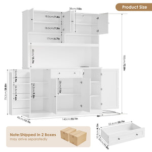 Tall Kitchen Pantry Cabinet with LED & Charging Station