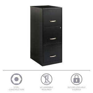 3-Drawer Vertical File Cabinet – Steel, Letter-Size, Black