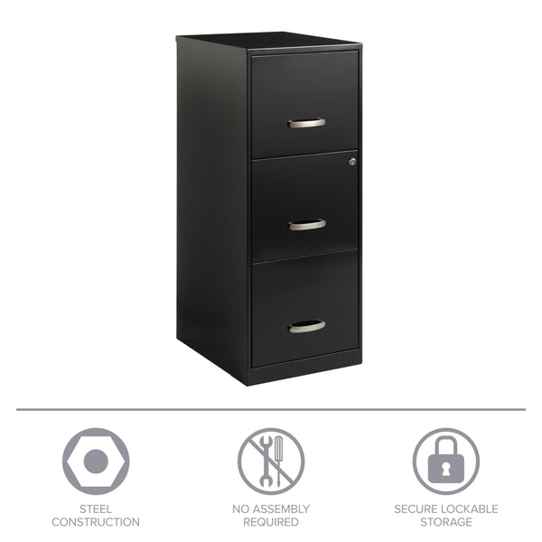 3-Drawer Vertical File Cabinet – Steel, Letter-Size, Black