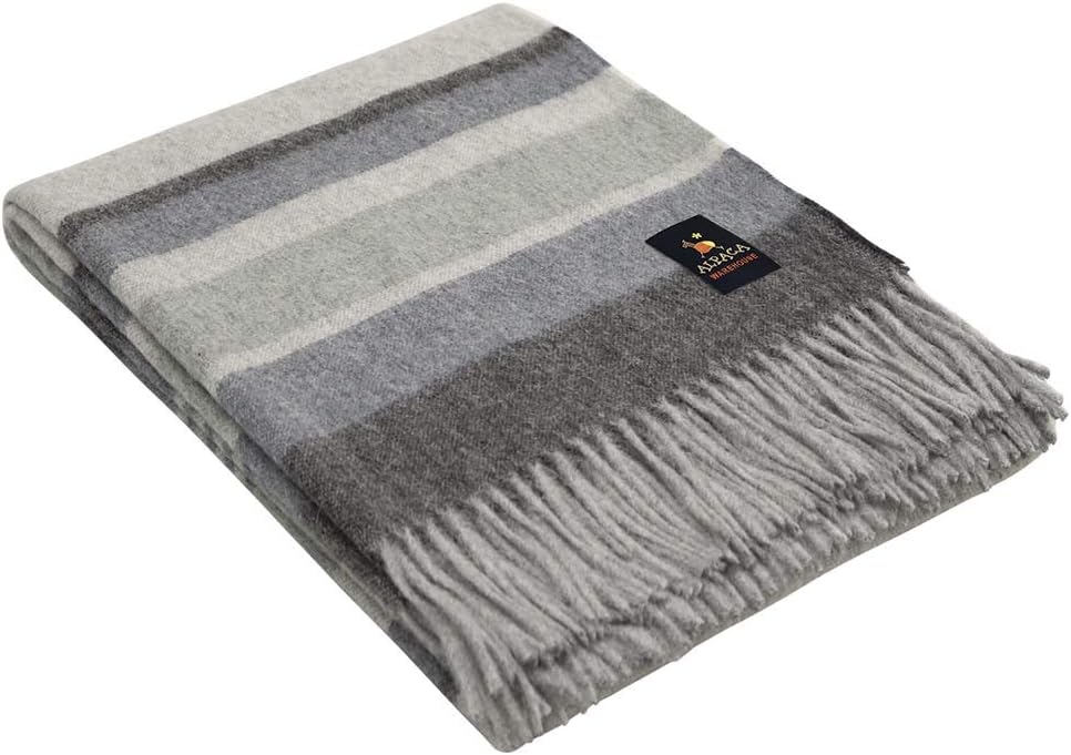 Alpaca Merino Wool Throw Blanket – Multicolor Striped, 72" x 60"