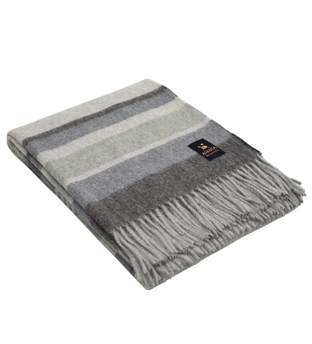 Alpaca Merino Wool Throw Blanket – Multicolor Striped, 72" x 60"