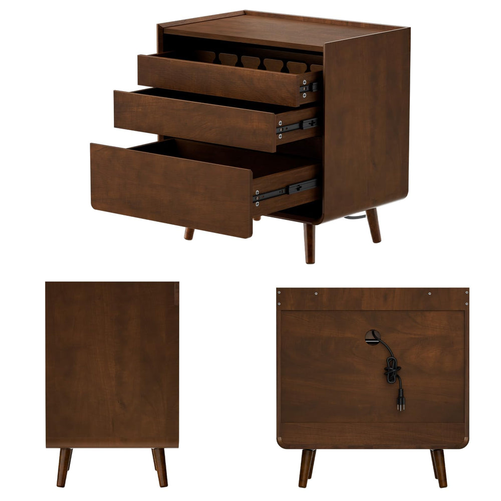 Walnut Nightstand with Charging Station & Drawers