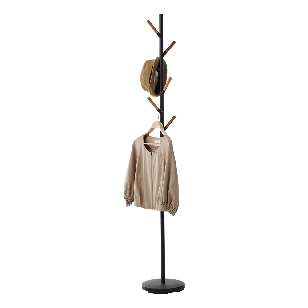 Freestanding Coat Rack with Wooden Hooks – Steel Stand for Entryway