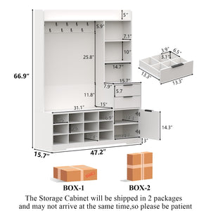 5-in-1 Entryway Hall Tree with Bench & Shoe Storage