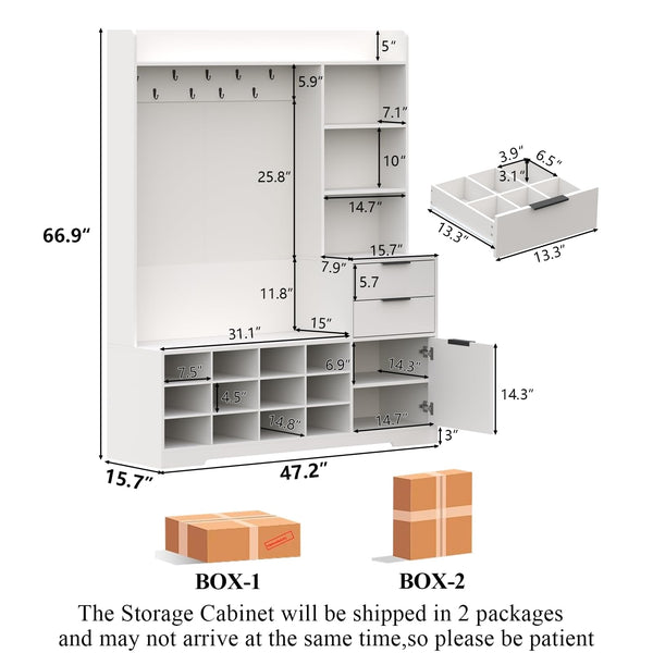 5-in-1 Entryway Hall Tree with Bench & Shoe Storage