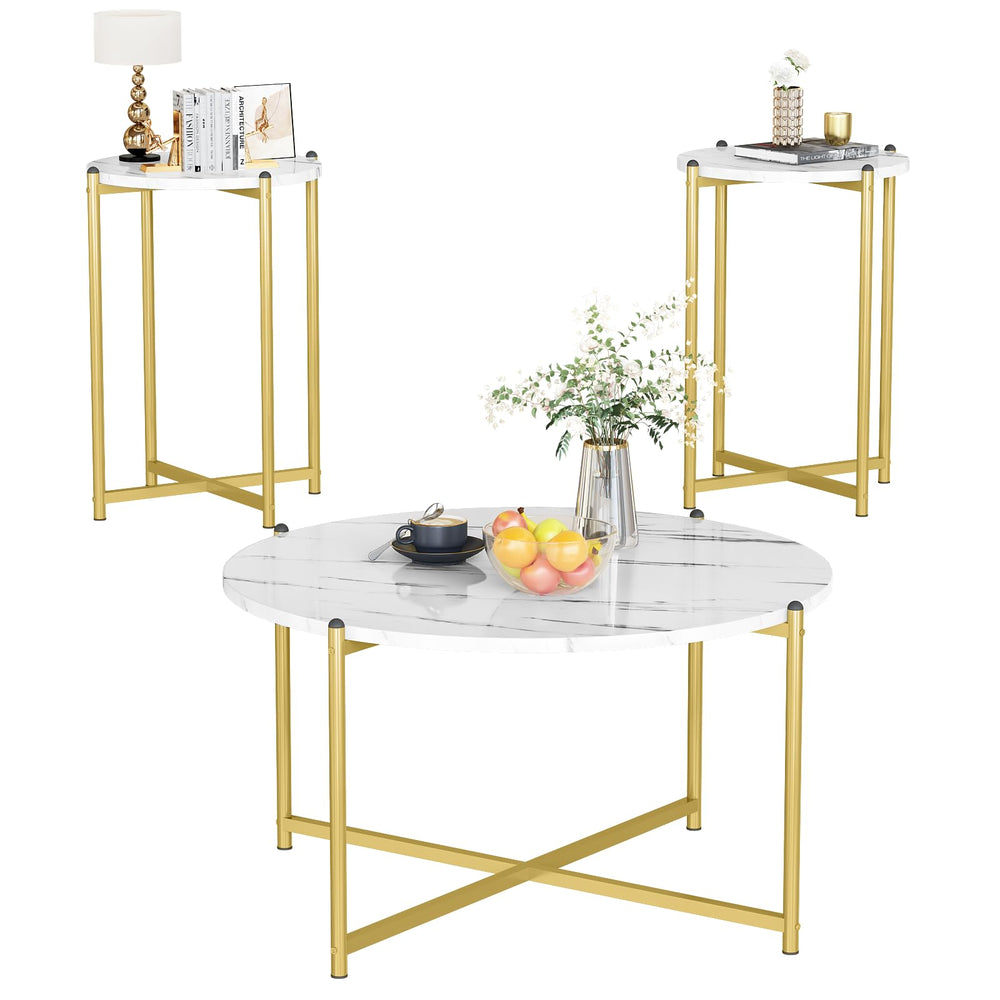 Round Marble Coffee Table Set of 3