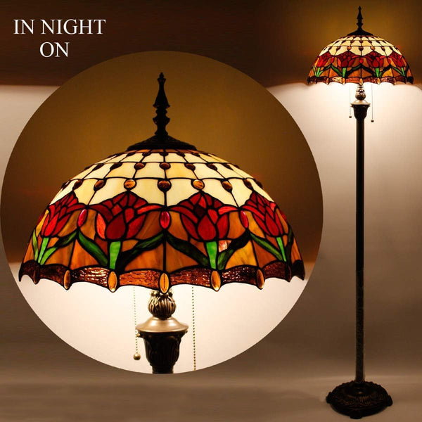 Tiffany Floor Lamp – Red Amber Tulip Stained Glass
