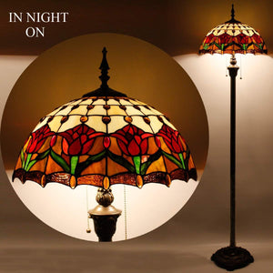 Tiffany Floor Lamp – Red Amber Tulip Stained Glass