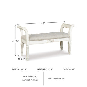 French Country Tufted Accent Bench – Antique White