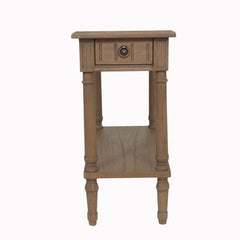 Narrow End Table with Drawer & Shelf – Solid Wood Farmhouse Side Table