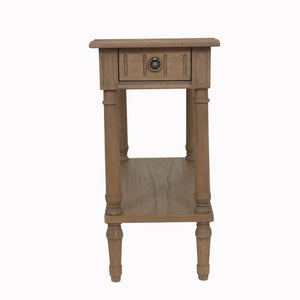 Narrow End Table with Drawer & Shelf – Solid Wood Farmhouse Side Table