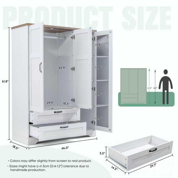 3-Door Wardrobe with Mirror, Drawers & Hanging Rod