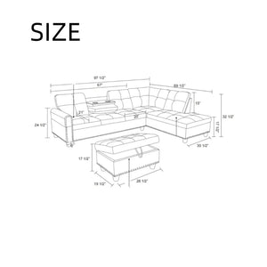 L-Shaped Modular Sectional Sofa with Ottoman Storage