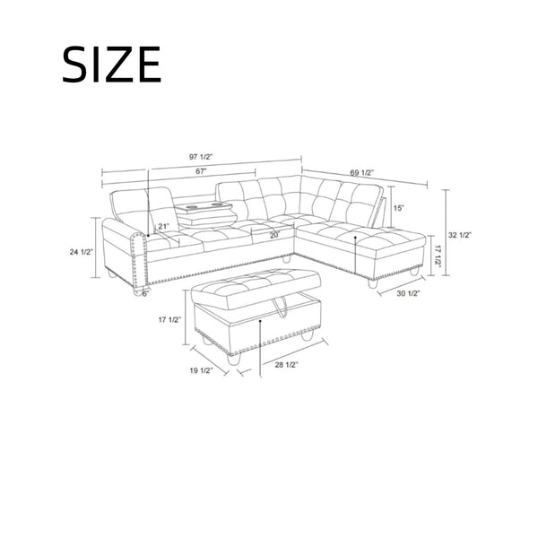 L-Shaped Modular Sectional Sofa with Ottoman Storage