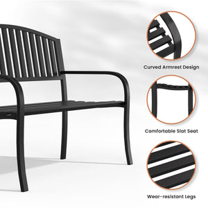 50-Inch Metal Outdoor Bench with Armrests