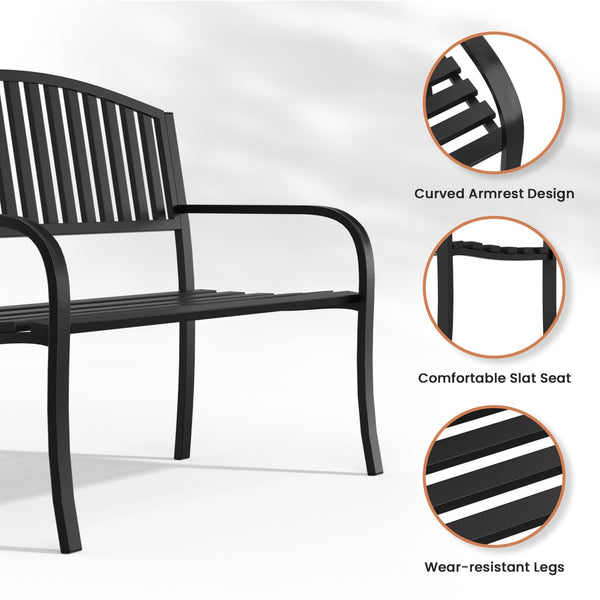 50-Inch Metal Outdoor Bench with Armrests