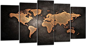 Retro World Map Canvas Print – 5 Piece Set