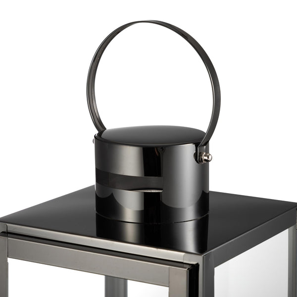 Black Glass & Stainless Steel Candle Lantern Set of 3