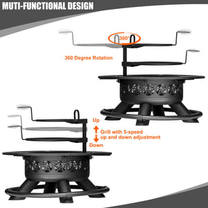 47-Inch Round Wood Burning Fire Pit Table with Grill