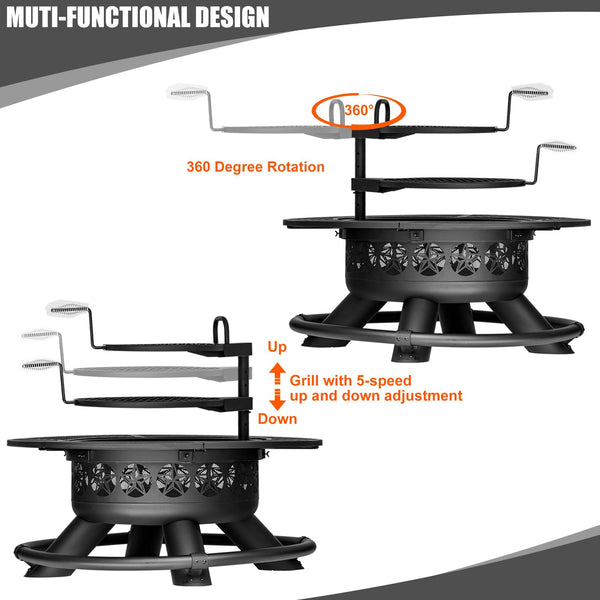 47-Inch Round Wood Burning Fire Pit Table with Grill
