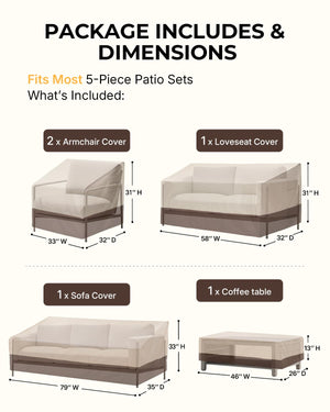 5-Piece Waterproof Patio Furniture Cover Set