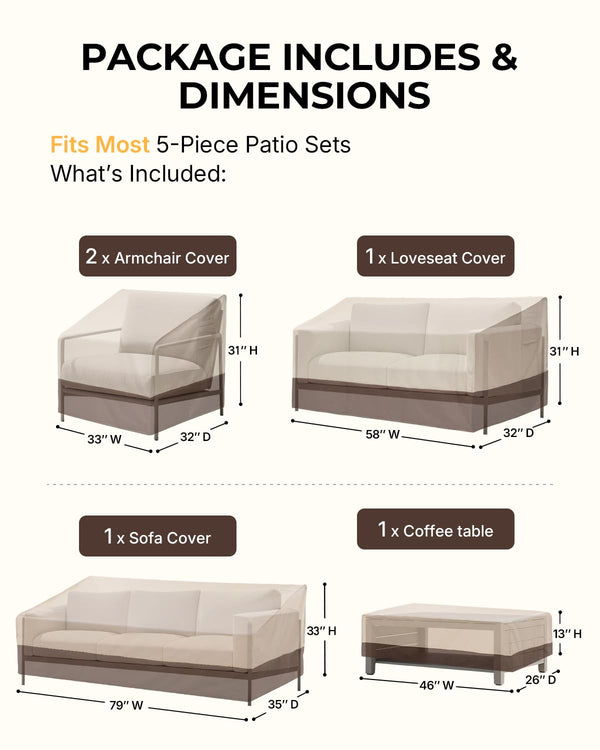 5-Piece Waterproof Patio Furniture Cover Set