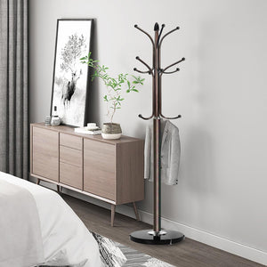 Metal Coat Rack Stand with Marble Base – 12 Hooks