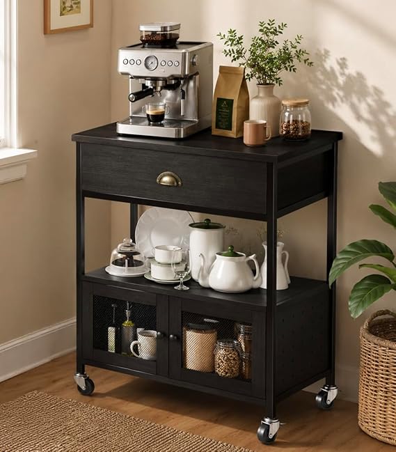 Industrial Coffee Bar Cart with Storage